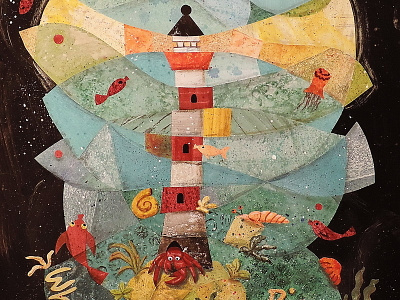 The Underwater Lighthouse crab editorial environment fish house illustration light ocean pollution sea level