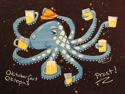 Oktoberfest Oktopus ale bavaria beer drinking hat illustartion mug octopus stein