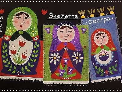 Russian Violet blue dolls green illustration matryoshkas nesting red russian traditional violet