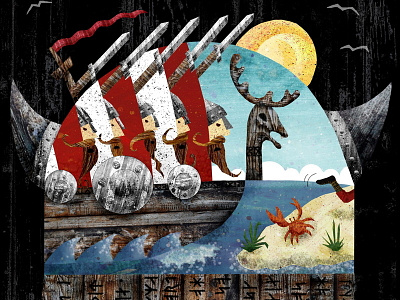 Viking Raid - final beach boat crab illustration longboat ship vikings water