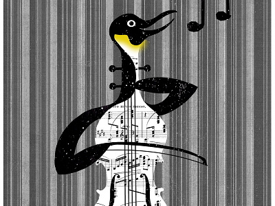 Play It Again, Sam! black cello illustration music note penguin string white