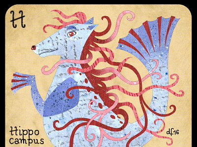 Hippocampus card game illustration mythical creature. beast mythology playing card