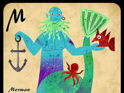 Merman card game illustration mythical creature. beast mythology playing card