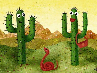 Fancy a hug, baby? cactus desert fun illustration love man snake woman