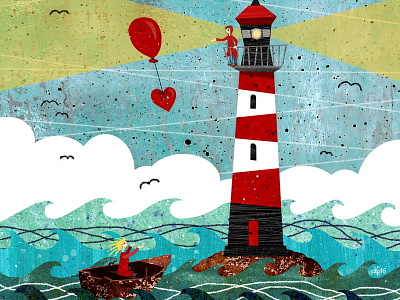 Lighthouse Love fun illustration love man ocan sea water waves woman