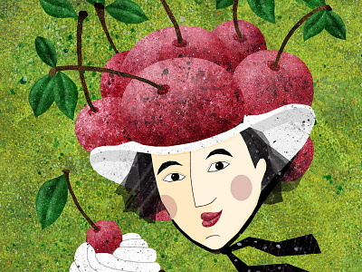 Cherry Hat black forest fruit girl illustration red pompoms