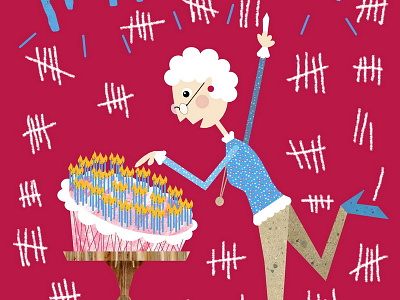 Happy 102nd! birthday cake candles grandma grandmother granny illustration