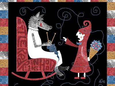 Little Red big bad wolf fairy tale grandma illustration knitting red riding hood wool