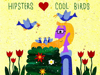 Hipsters Love Cool Birds animals beard birds flowers gardening hipsters illustration nest