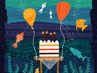 Happy Fishday! birthday cake candles fish illustration kidlit party under water