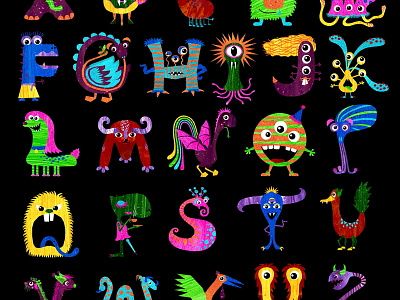 Monsters A - Z alphabet childrens iillustration kidlitart monsters spooky