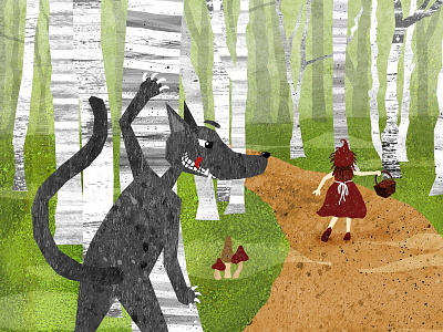 He's Behind You!!! childrens forest illustration kidlitart red riding hood wolf wood