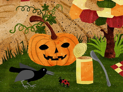 Mr Pumpkin autumn crow fall food illustration ladybird pumpkin