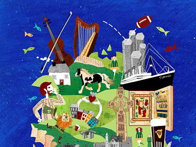 Ireland - upper half country eire fiddle harp horse illustration ireland irish map titanic