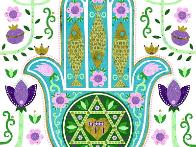 Hamsa evil eye fish good luck hand illustration jewish muslim