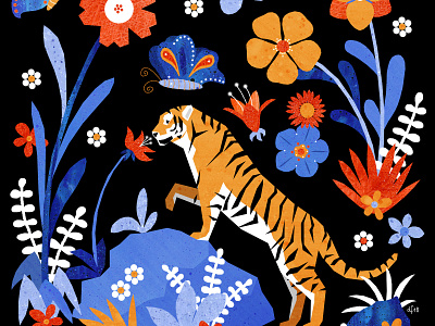 The Tiger and the Flower butterflies flower flowers illustration jungle sniff tiger