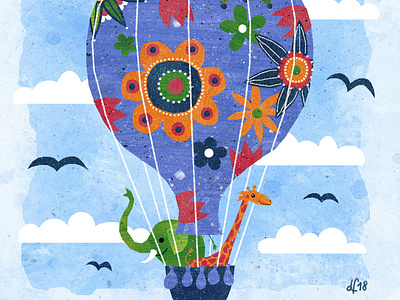 Two Friends on a Journey children book illustration elephant giraffe hot air ballon illustration journey kidlitart