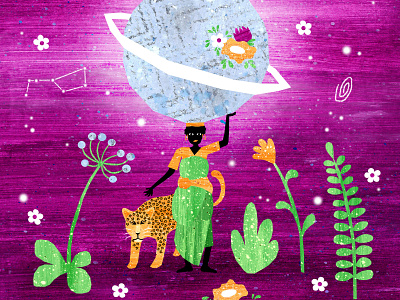 Headstrong carry flowers illustration leopard strong woman world