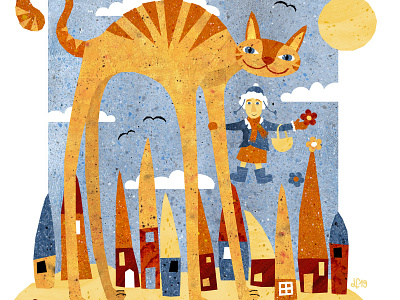 Nan and Cat cat cat lady grandmother granny illustration nan village