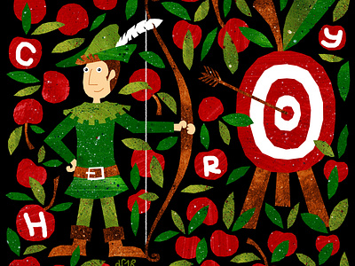 Robin Hood archery arrow bow bow and arrow bullseye cherries cherry illustration medieval middle ages red robin hood
