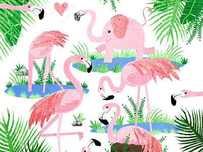 Elephlamingo adopting adoption adoptive elephant family flamingo illustration jungle kidlitart love pink rose