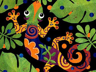 Indigo Gecko beauty colourful gecko illustration jungle leaves patterns swirls