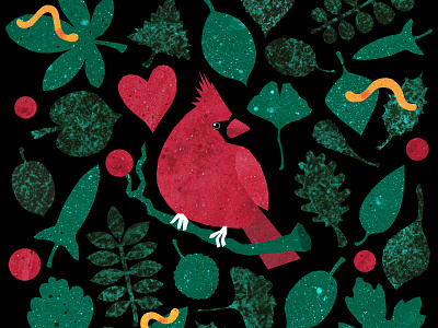 Red Cardinal animal animal art birds forest green illustration illustration art leaves red redcardinal