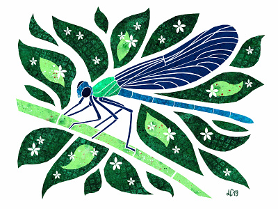 Blue Dragonfly blue dragonfly green illustration illustration art insects small