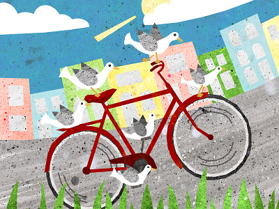 Bristol by Bike bicycle bike biketour colourful cycletour houses illustration illustration art illustrations seagulls