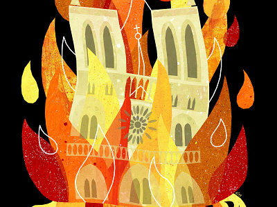 Notre-dame on fire burning cathedral church fire france illustrated illustration illustration art notre dame notre dame notre dame de paris paris