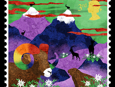 Stamp 3: Mountains alpes illustration illustration art illustration design illustrations illustrator marmot moufflon mountain mountains stamps