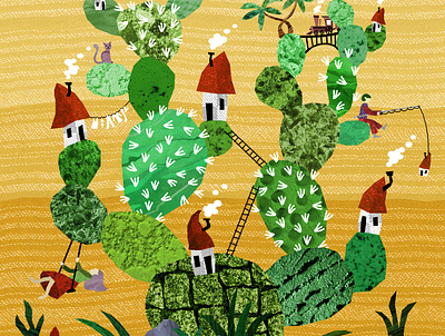Cactus City cactus collage cute houses illustration illustration art illustration design illustration digital illustrations plants