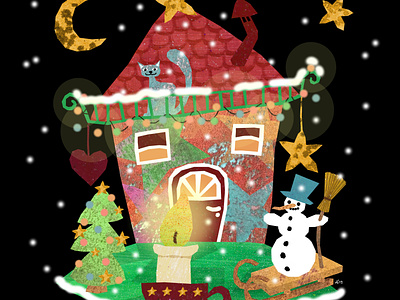 Decorate a House advent candle cat childrens christmas house illustration illustration art illustration design illustrations snowman stars