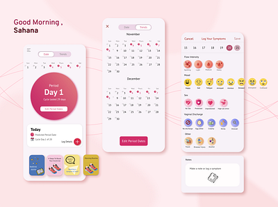 Inez | Period Tracking App | app design period tracking ui ux