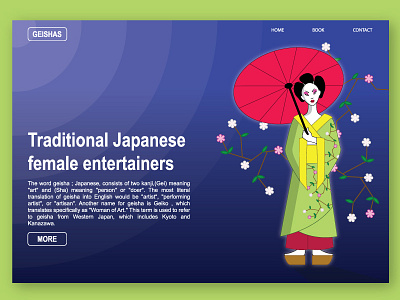 Geisha Illustration with web layout adobe ai digital design geisha graphic design illustration japanese ui ux web design