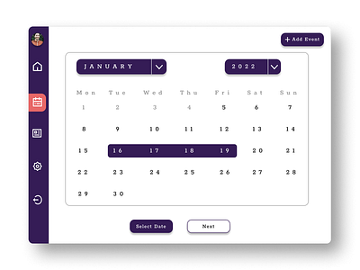 Calendar UI add date app calendar calendar design calendar ui date picker design event date information select date ui ux