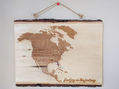 Lasercut North America on wood