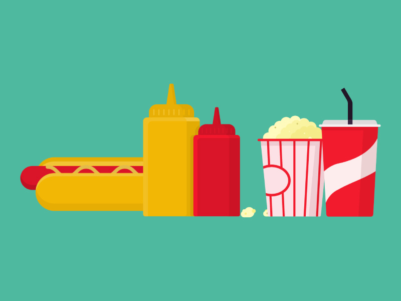Concession Stand vector print illustrations eat concession stand junk food food ketchup mustard popcorn soda hot dogs