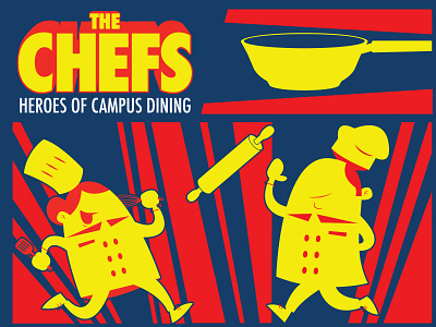 The Chefs Campaign cartoon chefs college comic book cooking dining food illustration illustrations logo pans pop pots print university vector