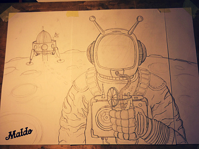 Astronaut v2 astronaut drawing drink helmet illustration landing module lemon pencil process progress space wip