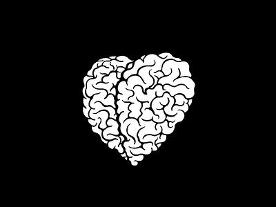 THINK WITH YOUR HEART black and white brain brainbeat drawing heart icon illustration love maldo maldonaut symbol