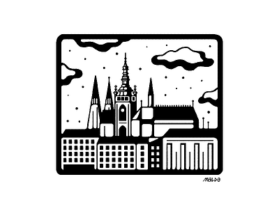 Prague Castle architecture black and white building castle city cloud editorial illustration landscape prague tower