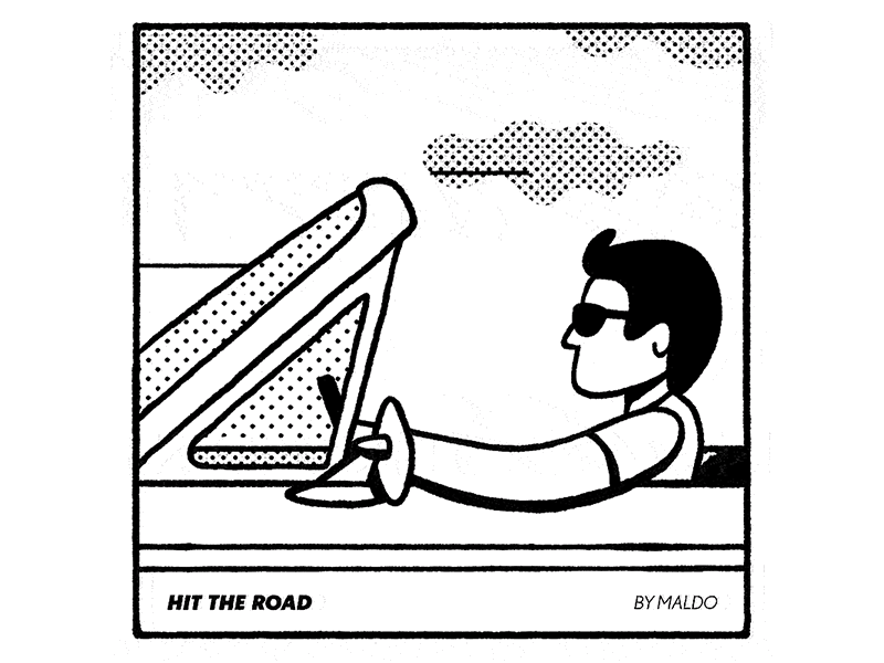 HIT THE ROAD — designers.mx animation cabrio car character gif loop mixtape motion nod ride road window