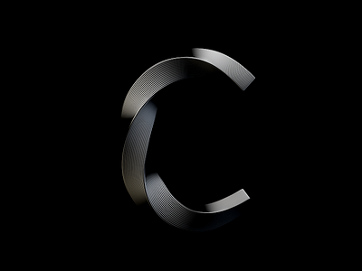 C 3d alphabet black white curved twisted