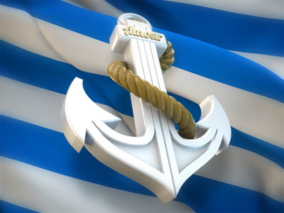 Anchor on Stripy Flag 3d amour anchor blue cinema4d flag gold hi rez reflection rope sea