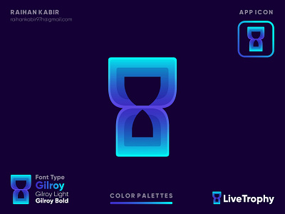 LiveTrophy Logo Design app design branding creative design freelance gradient hire illustration logo logo design logo designer logo make logo type minimal modern logo monogram symbol trophy trophy icon web logo