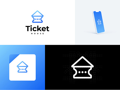 Ticket House abstract app icon blue branding design dribbble gradient graphic design home house illustration logo message minimal mobile app modern pictorial ticket trending vector