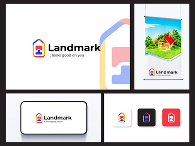 Landmark abstract app icon arrow bookmark branding colorful design dribbble graphic design home house illustration land logo mark minimal multi color tag trendign vector