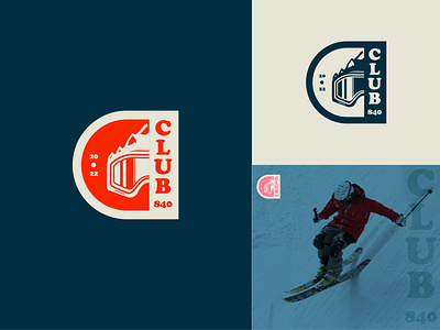 Club 840 - ski club branding club design dribbble flag graphic design illustration logo minimal moscot mountain old orange pictorial ski snow trending vector vintage