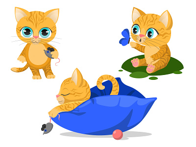 Kitty set cartoon illustration kats kitty vector